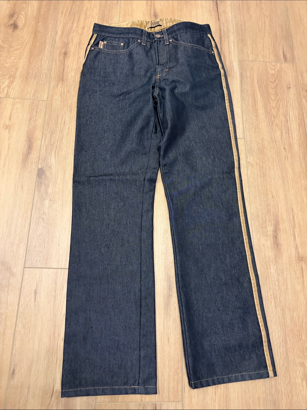 Women’s Dark Indigo Jeans with Tan Side Stripe and plush fully lined.